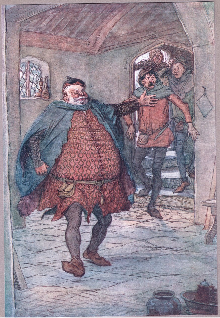 Entrent Falstaff, pistolet, Nym et Bardolph (illustration de Les Joyeuses Commères de Windsor) - Hugh Thomson