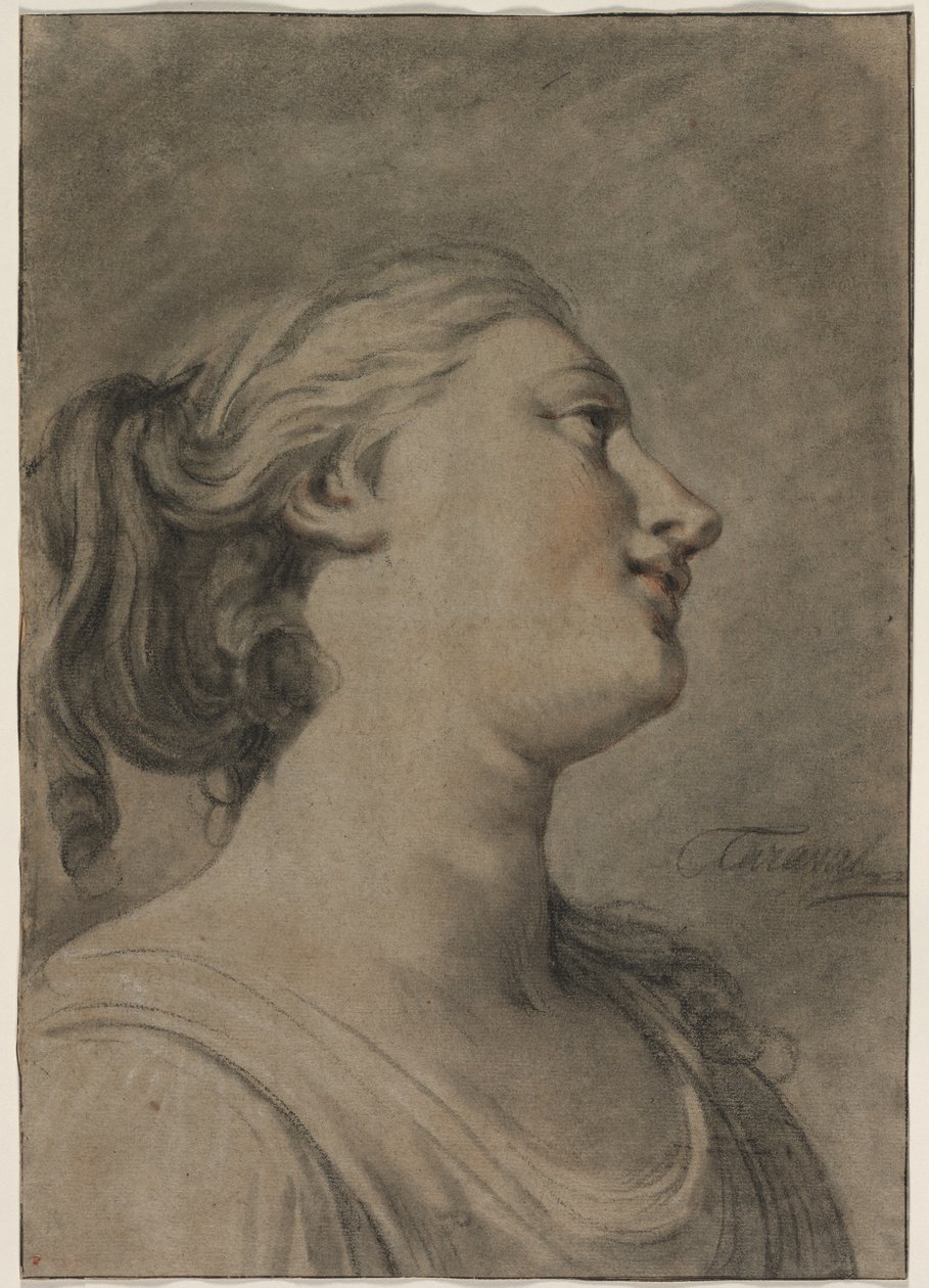 Tête de figure féminine de profil, tournée vers la droite, c. 1763-1770 - Hughes Taraval