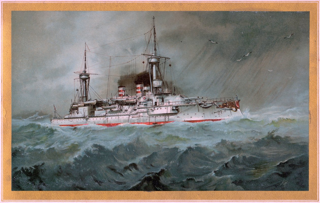 S.M.S. Linienschiff Brandenburg (blason aigle rouge sur bouclier blanc, S.M.S. Wörth = aigle impérial noir sur bouclier doré) - Hugo Graf