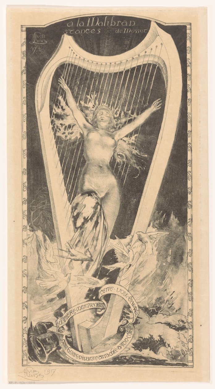 Maria Malibran devant une harpe - Huib Luns (signed by artist)