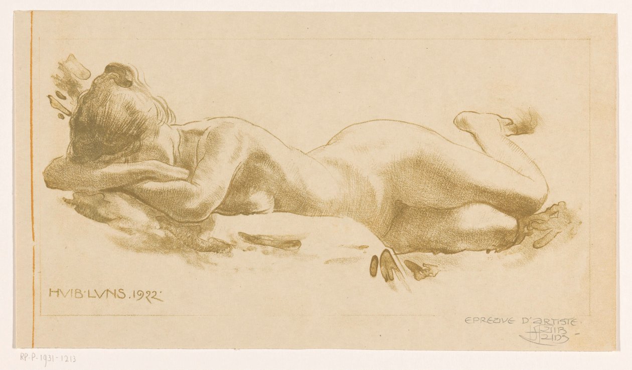 Femme nue allongée sur le ventre - Huib Luns (signed by artist)