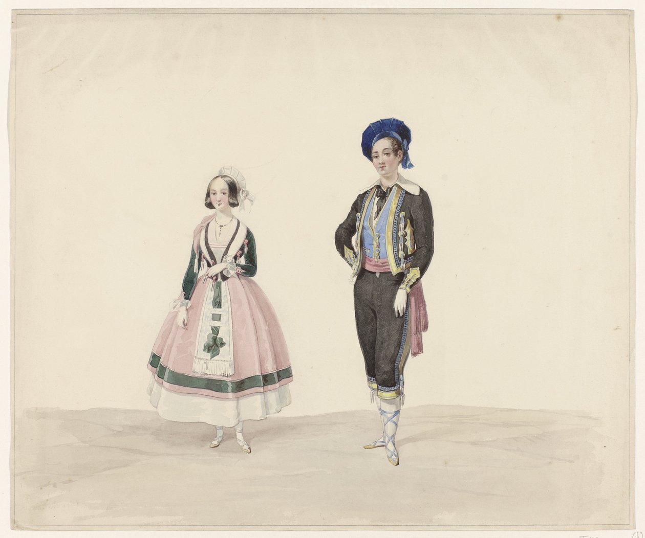 Homme et femme en costume historique, 1841 - Huib van Hove Bz