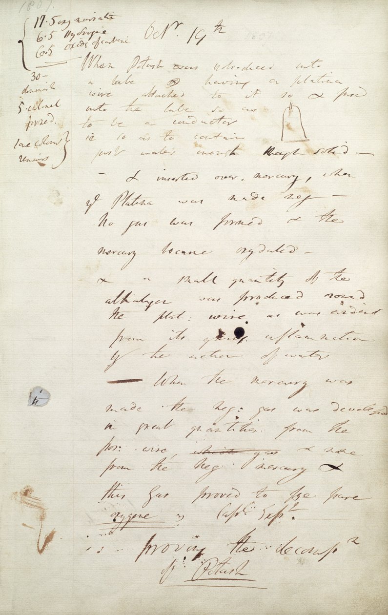 Potassium : notes de Sir Humphrey Davy sur son expérience qui a conduit à la découverte du potassium, 1807 - Humphry Davy