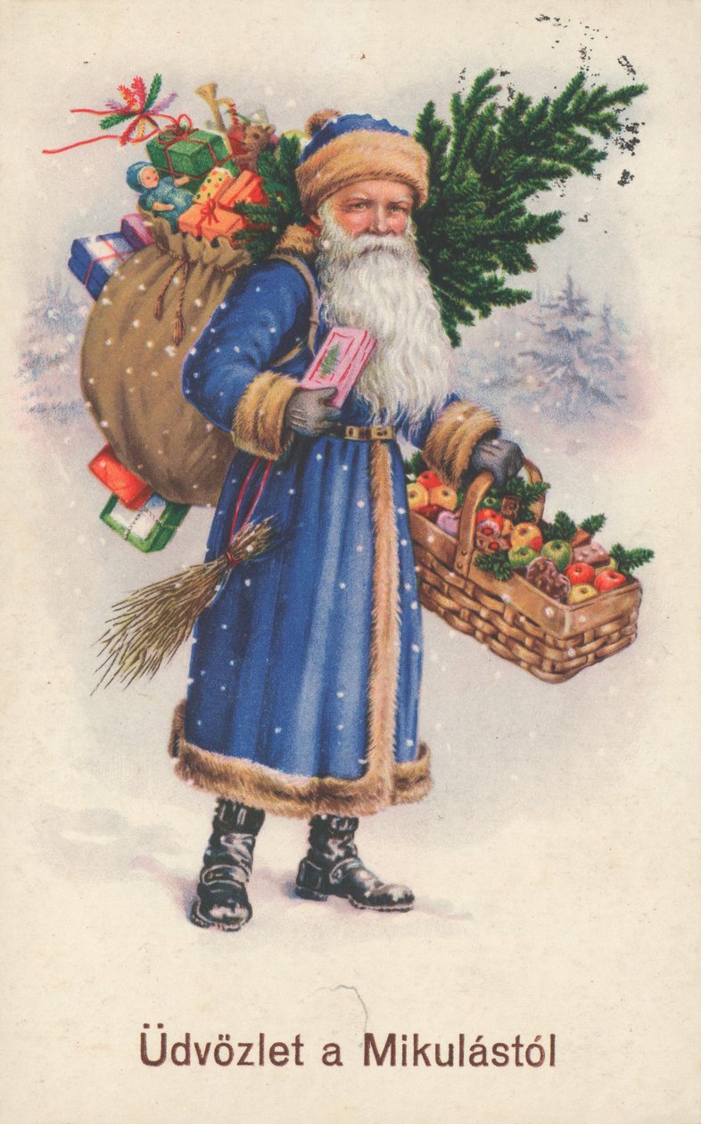 Carte de Noël hongroise (lithographie couleur) - Hungarian School