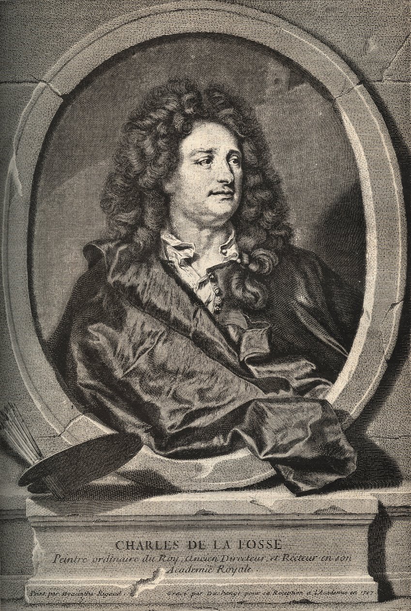 Portrait de Charles de La Fosse (1636-1716) peintre français - gravure par Dumchange d