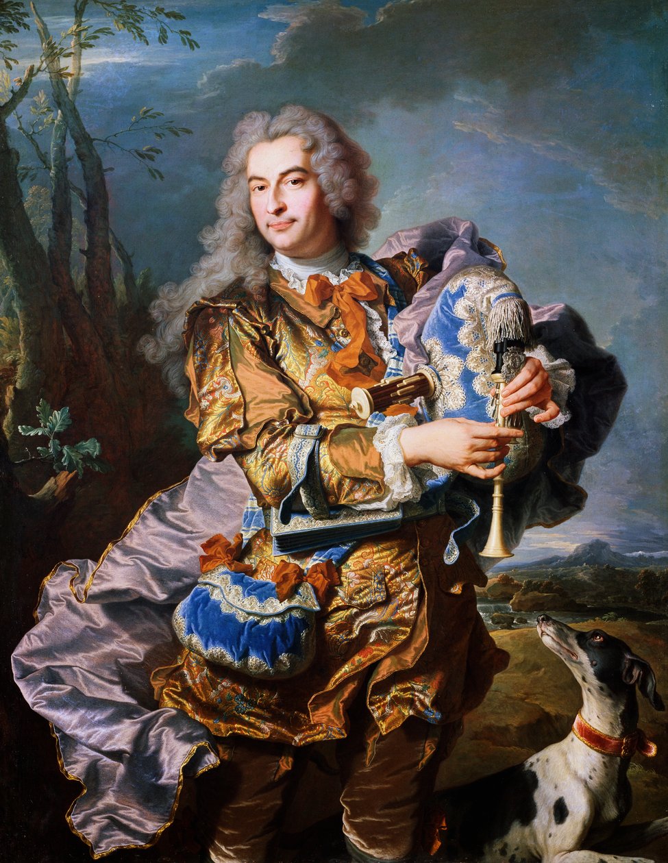 Gaspard de Gueidan jouant de la cornemuse, vers 1735, par Hyacinthe Rigaud (1659-1743). (Détail). France - Hyacinthe Francois Rigaud