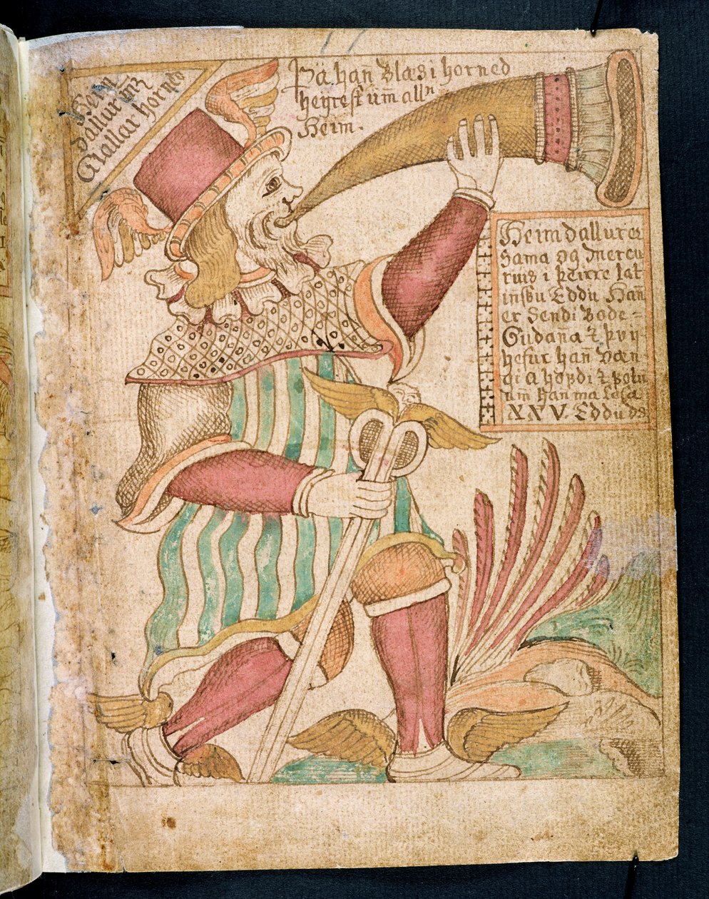 Heimdal soufflant dans son cor avant le Ragnarök, de Melsteds Edda - Icelandic School