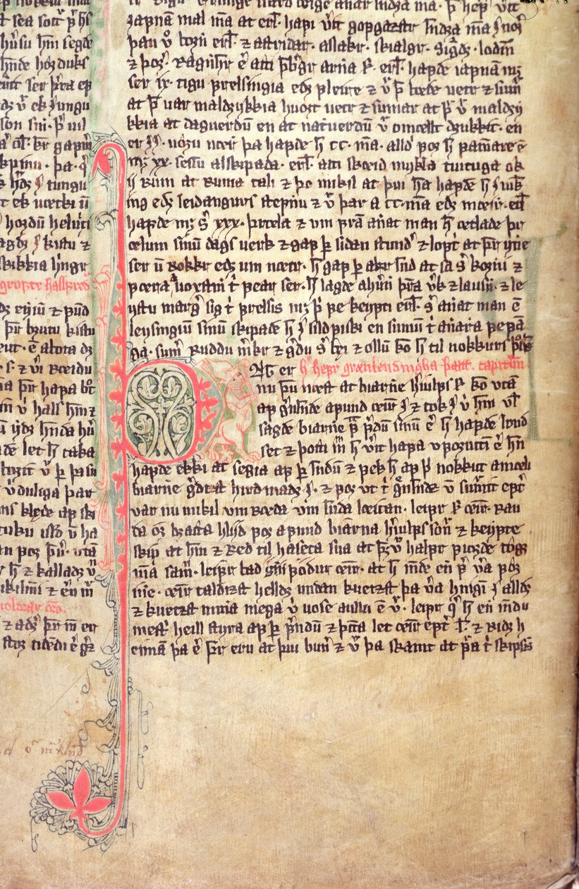 Initiale historiée P au début de La Saga des Groenlandais, de Flateyjarbok (Le Livre de Flatey) fin du XIVe siècle - Icelandic School