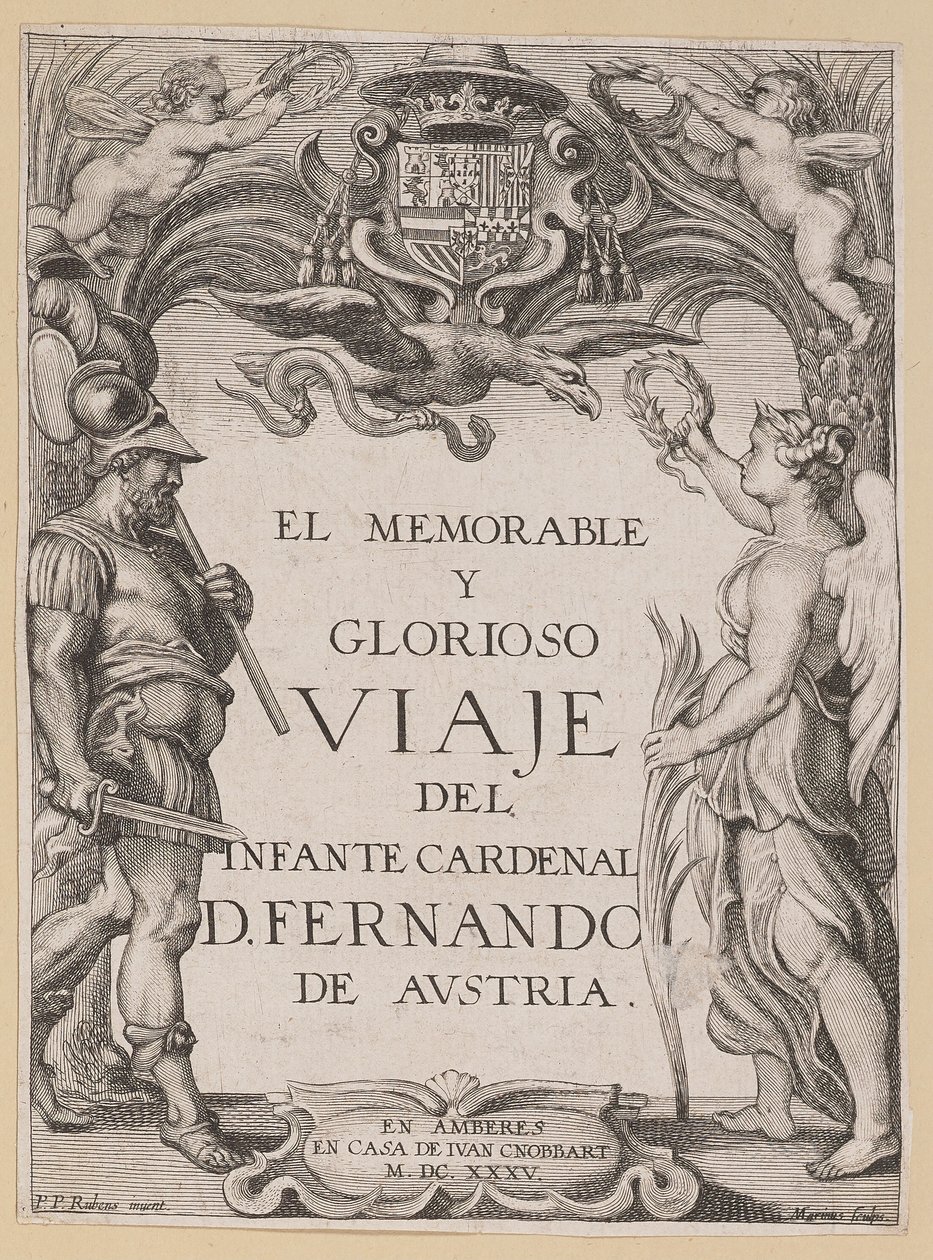 Page de titre pour D. De Aedo y Gallert, El...Viaje del Infante Cardenal... - Ignatius Cornelis Marinus after Sir Peter Paul Rubens
