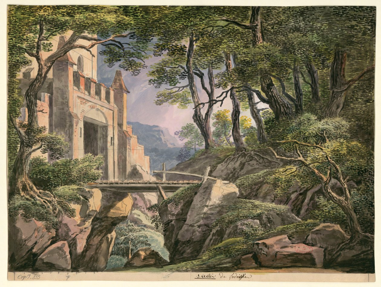 Esquisse pour le décor du premier acte, opéra Lodoïska de Cherubini, créé au Théâtre Feydeau à Paris le 18 juillet 1791 - Ignazio Degotti