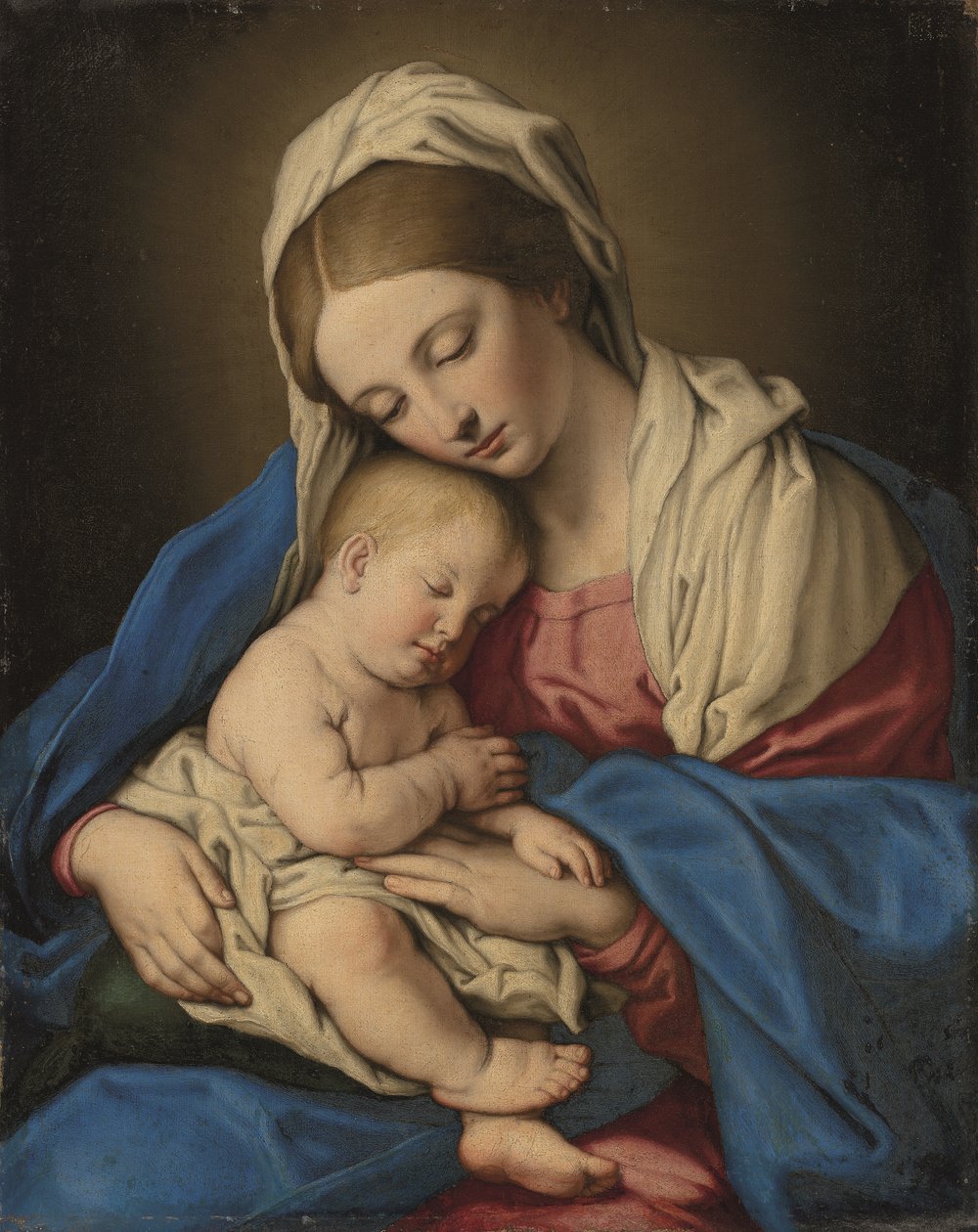 Madone et enfant (huile sur toile) - Il (1609-85) Sassoferrato