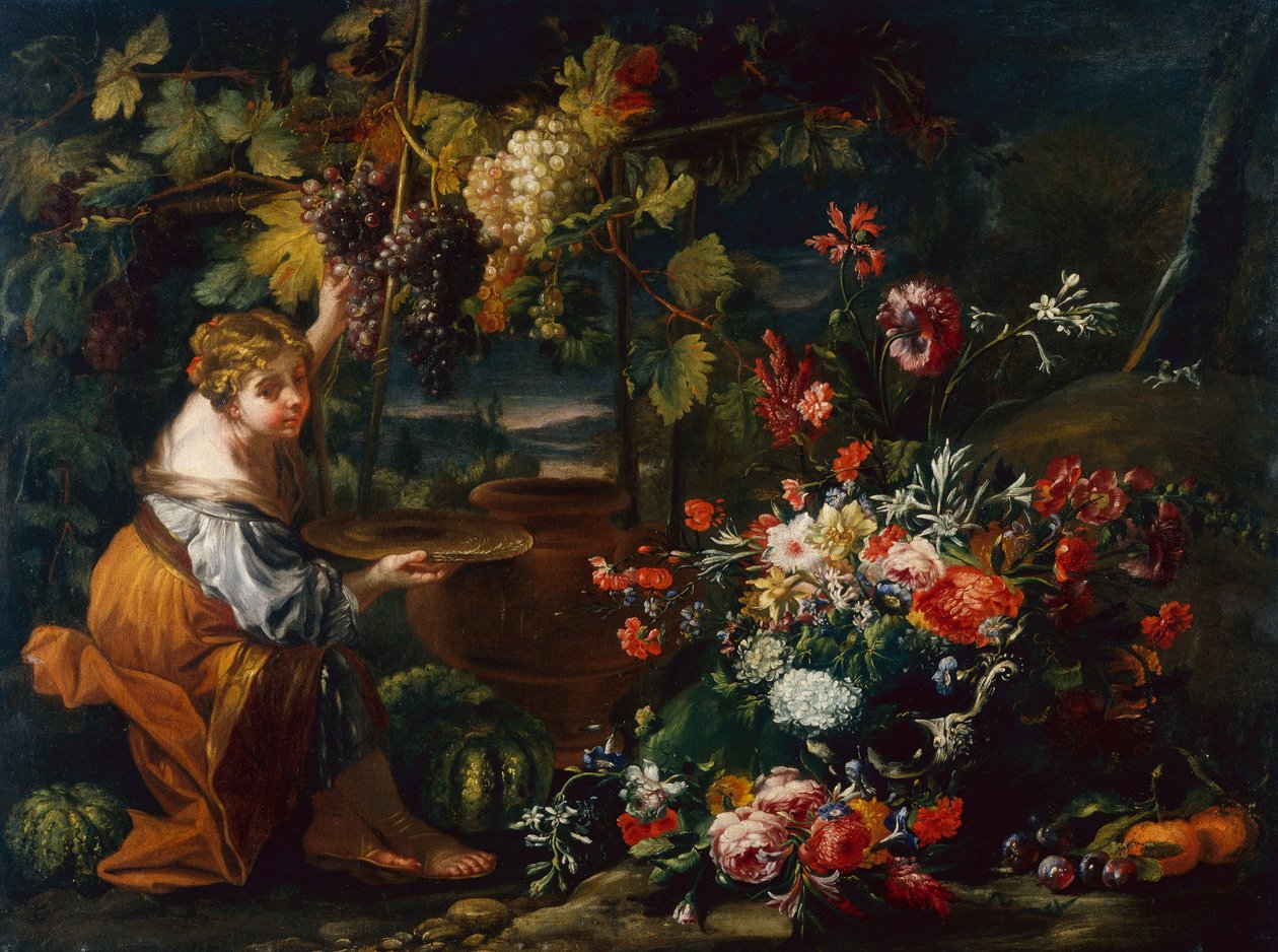 Jeune fille cueillant des raisins - Il and Brueghel Abraham Borgognone