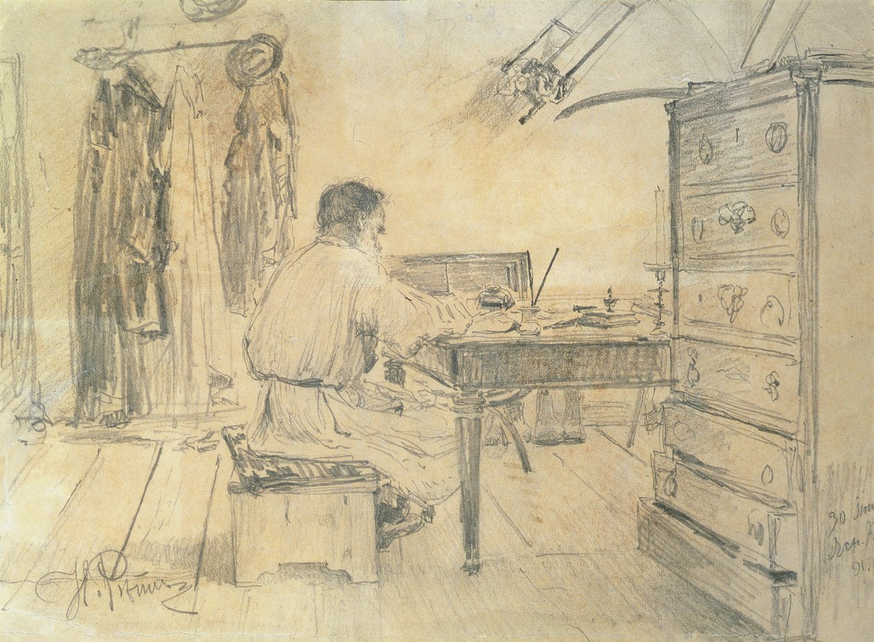 Léon Tolstoï (1818-1910) dans son étude, 1891 - Ilya Efimovich Repin