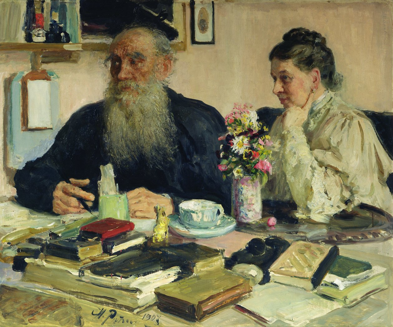 Léon Tolstoï avec sa femme à Yasnaya Polyana, 1907 - Ilya Efimovich Repin