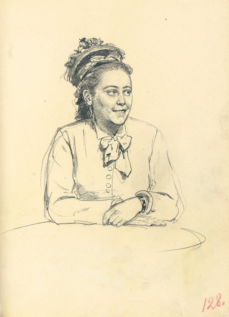 Étude pour "Un café parisien": Femme assise avec un nœud et les mains croisées, vers 1872-1875 - Ilya Efimovich Repin