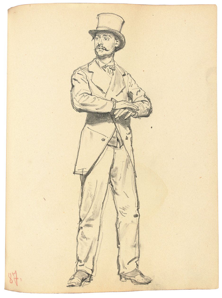 Étude pour "Un café parisien" : Homme debout avec un chapeau, jambes écartées, vers 1872-1875 - Ilya Efimovich Repin