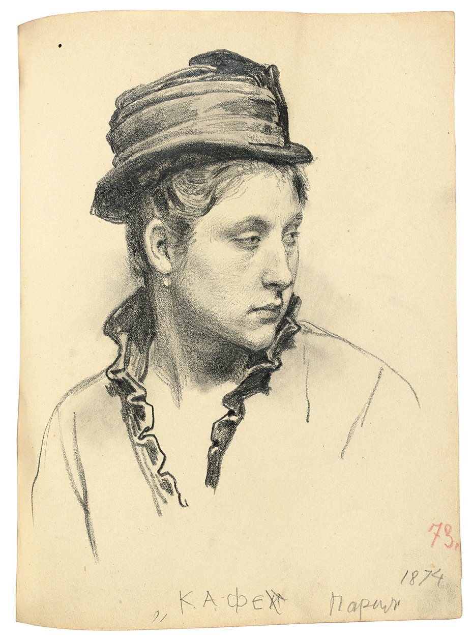 Femme avec un chapeau, tête tournée sur le côté, 1874 - Ilya Efimovich Repin