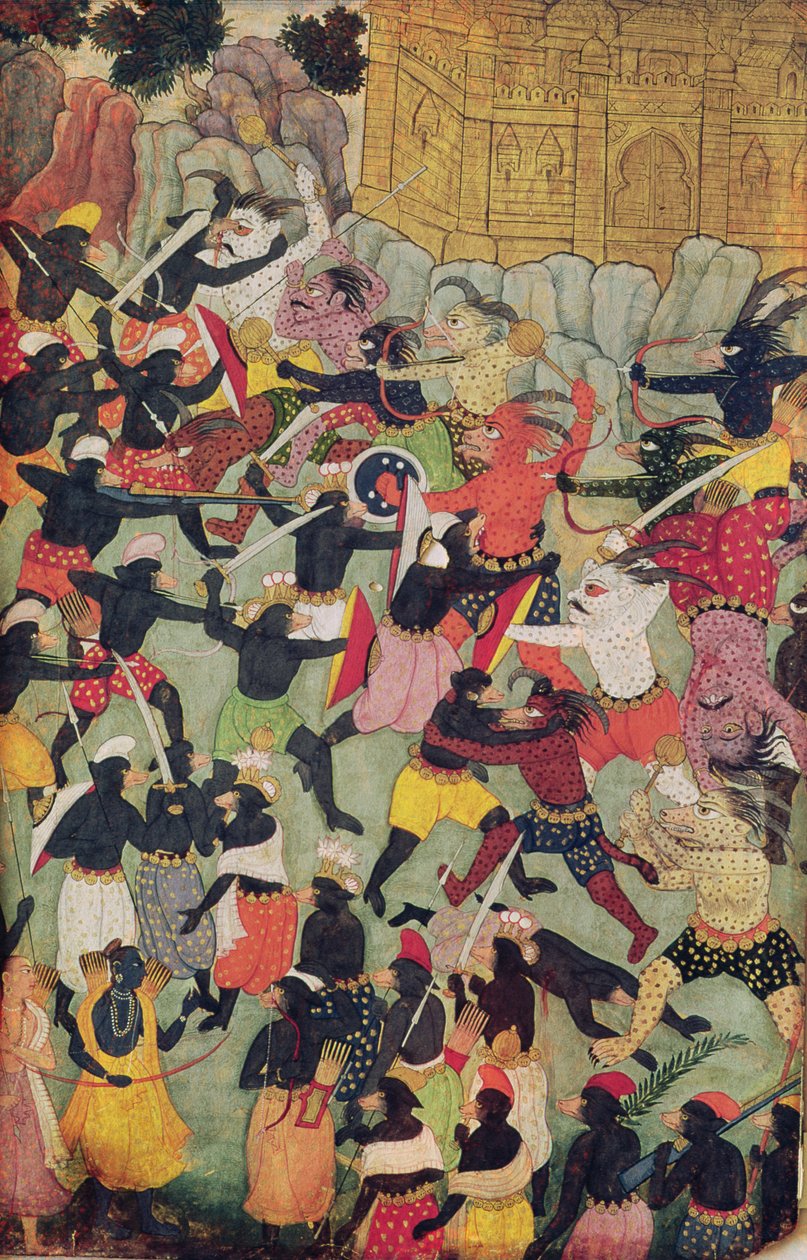 Bataille entre les armées de Rama et Ravana, Moghol - Indian School