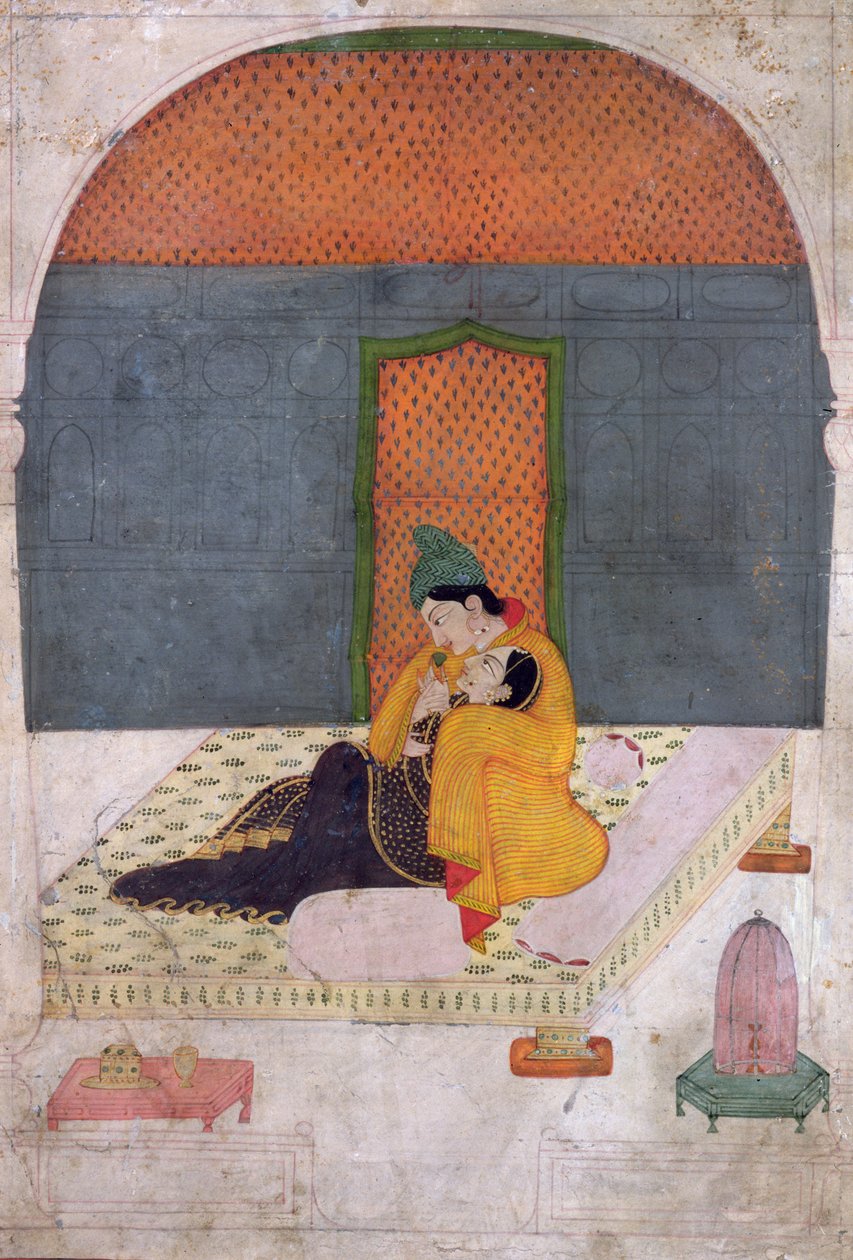Amoureux sur une terrasse, Garhwal, vers 1780-1800 - Indian School