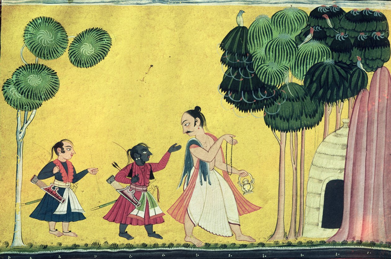 Rama et Lakshmana accompagnés de Visvamitra, du Ramayana, vers 1750 - Indian School