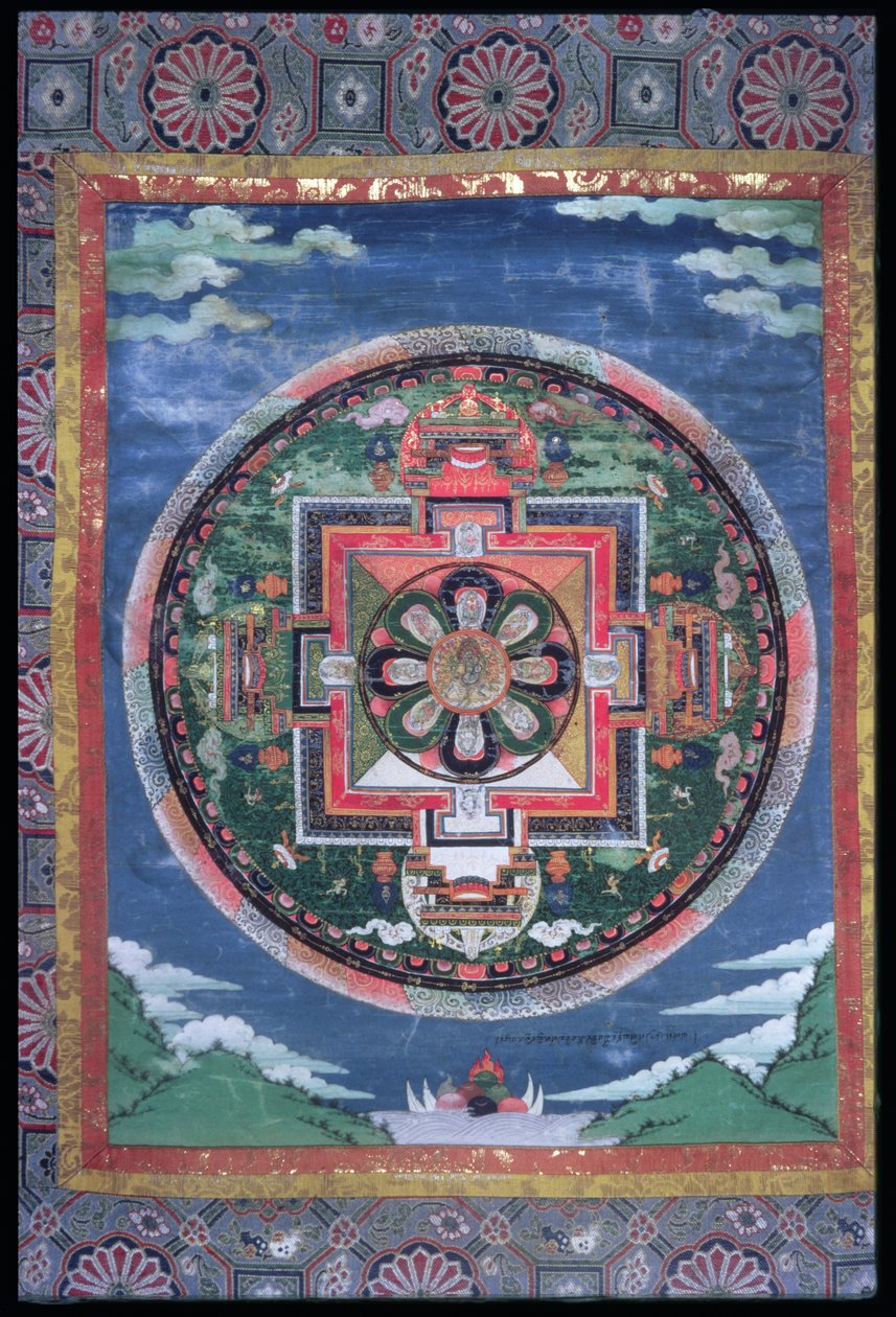 Le Cercle mystique de Phyag-rdor (Varjrapani) et les huit divinités serpentines avec quatre portiers, Mandala Vajrapani, vers 1849 - Indian School