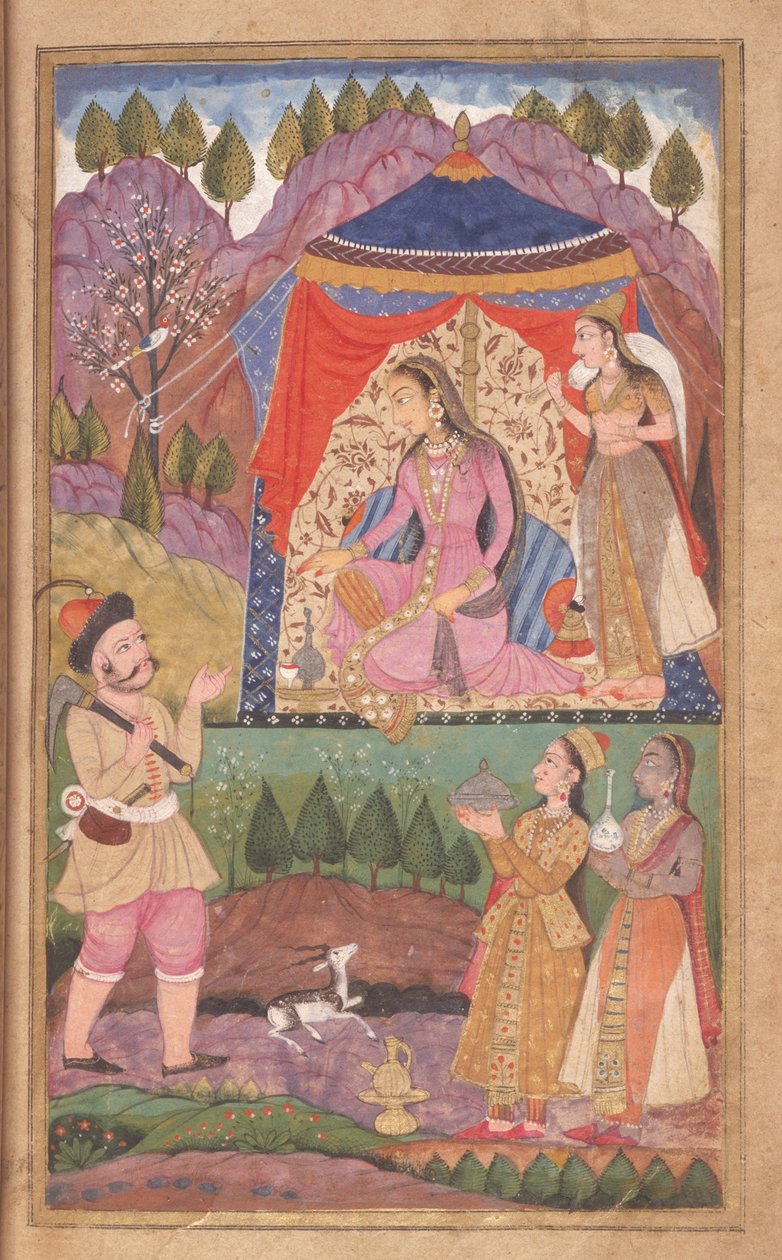 Folio 138 Farhad raconte ses aventures à la princesse Shirin, du Khusrau et Shirin, École Deccani, 1722 - Indian School