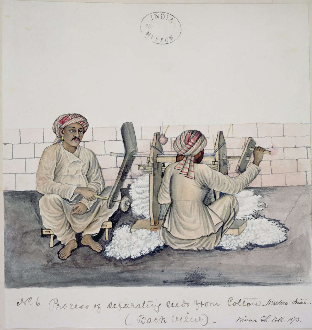 Deux hommes égrenant du coton, Bombay, c.1873 - Indian School