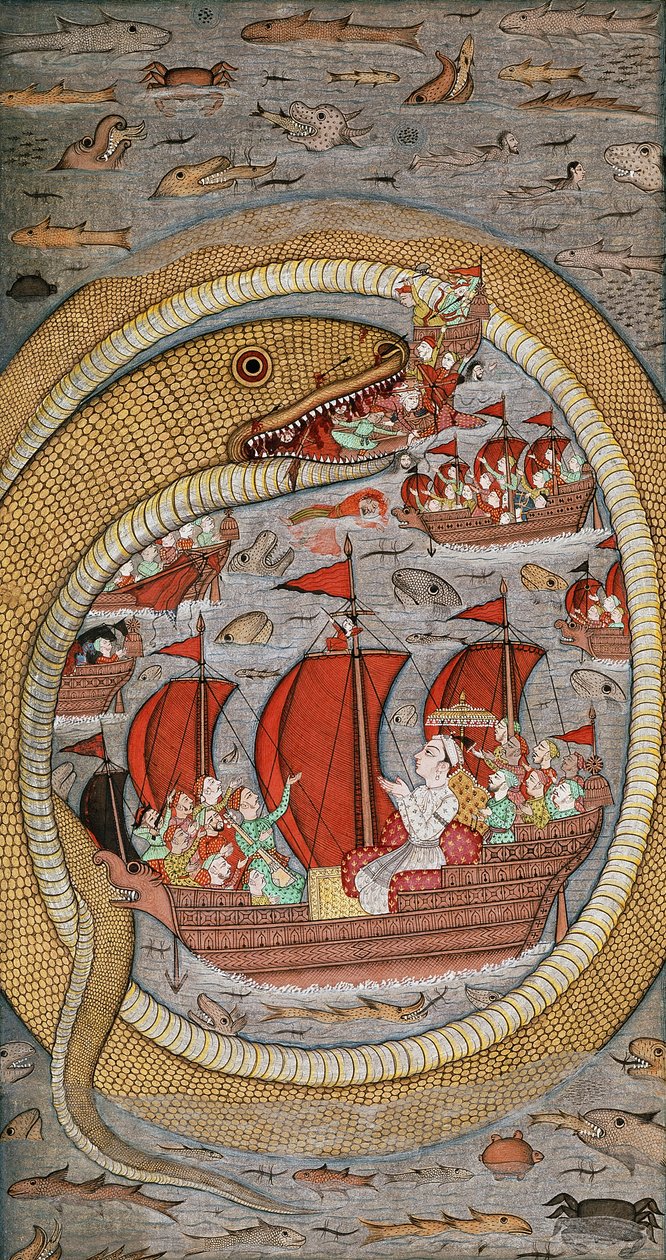 Un serpent monstrueux dévorant la flotte royale, vers 1670-1690 - Indian School