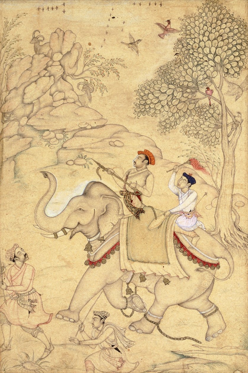 Un prince chassant, monté sur un éléphant, vers 1600-1650 - Indian School