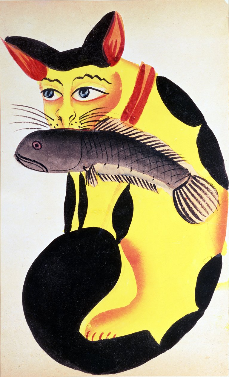 Un chat avec un poisson dans la bouche, de la collection Rudyard Kipling, Calcutta, vers 1890 - Indian School