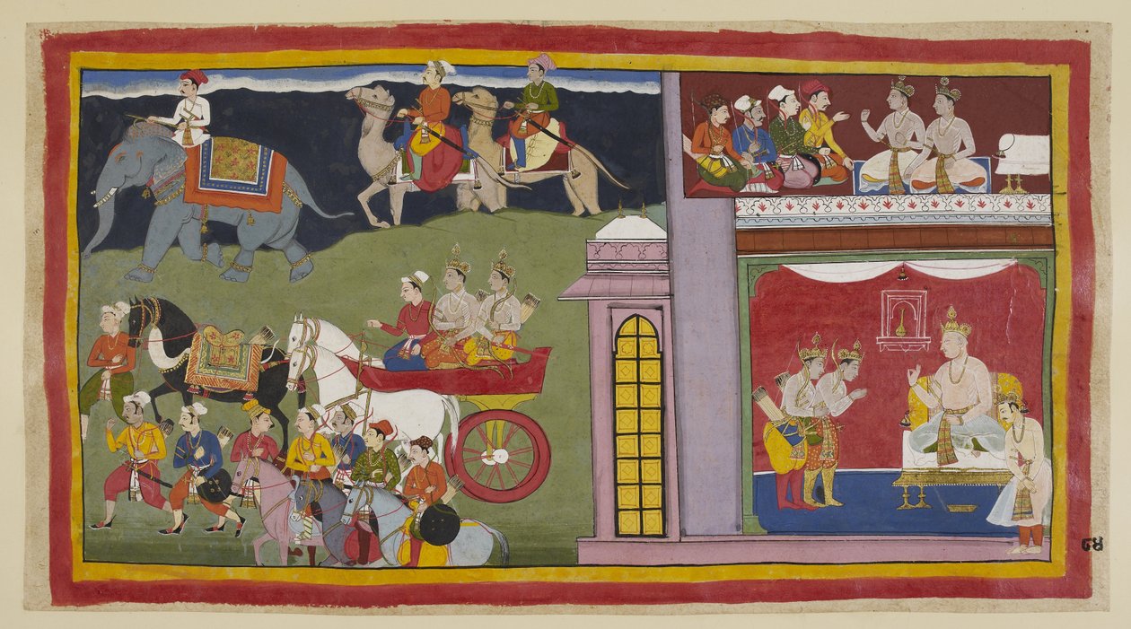 Les messagers disent aux princes de retourner à Ayodhya. Les princes disent au revoir au roi Kaikeyi et à son fils Yudhājit - Indian School