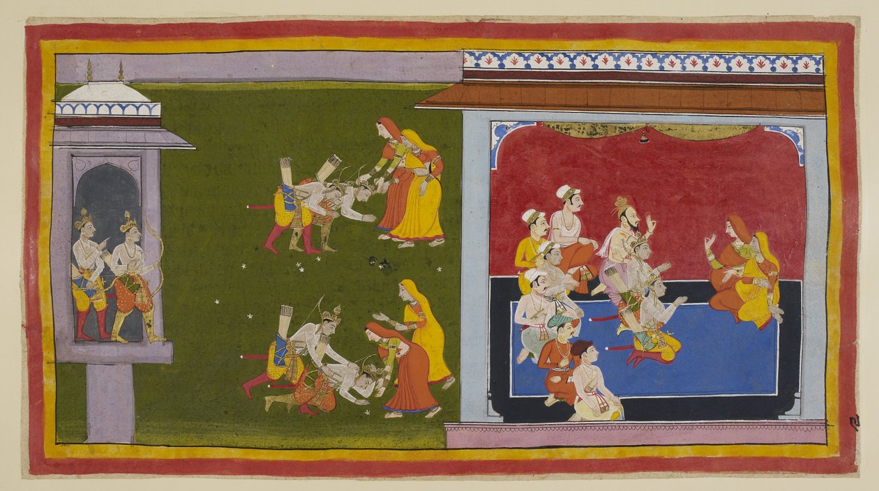 Les princes vont rencontrer leurs autres mères dans leur zenana, mais Kausalya et Sumitra, vêtues de saris de deuil rouges et jaunes, ayant entendu parler de leur retour, sont déjà parties à leur rencontre. Kausalya reproche à Bharata - Indian School