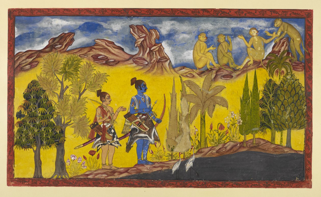 Dans leur recherche désespérée de Sita enlevée, Rama et Laksmana sont arrivés au lac Pampa, qui est couvert de lotus et entouré d