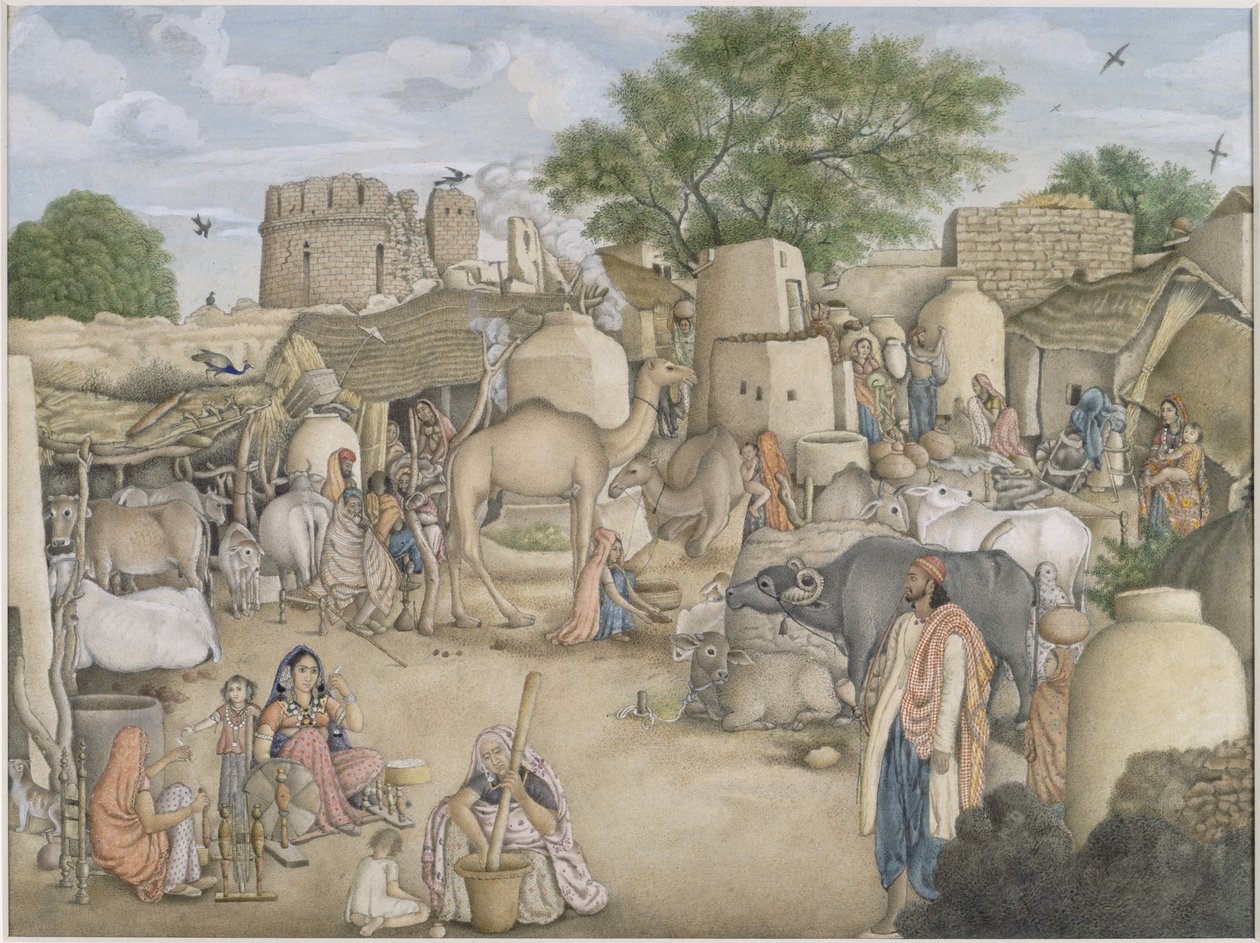 Scène de rue dans le village de Raniya, vers 1816-20 - Indian School