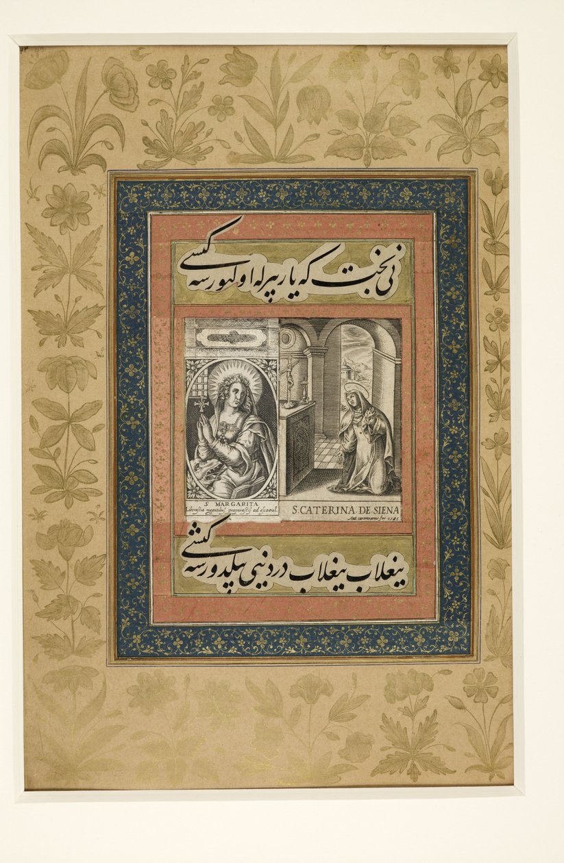 Page avec gravure européenne de Sainte Catherine de Sienne, de l