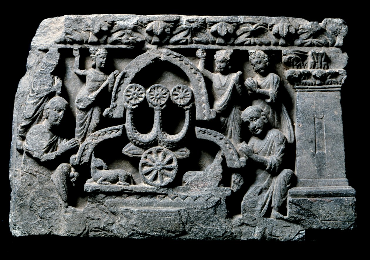 Art du Gandhara (ou gréco-bouddhisme) : "Bouddha en prière" le miracle de Sravasti (Shravasti ou Savatthi) Relief de l