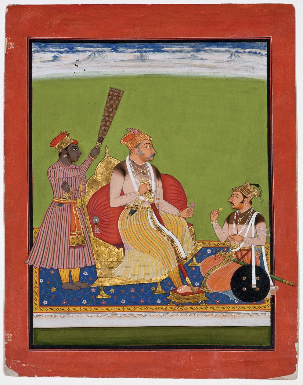 Bhao Singh intronisé avec un noble à ses pieds - Indian School
