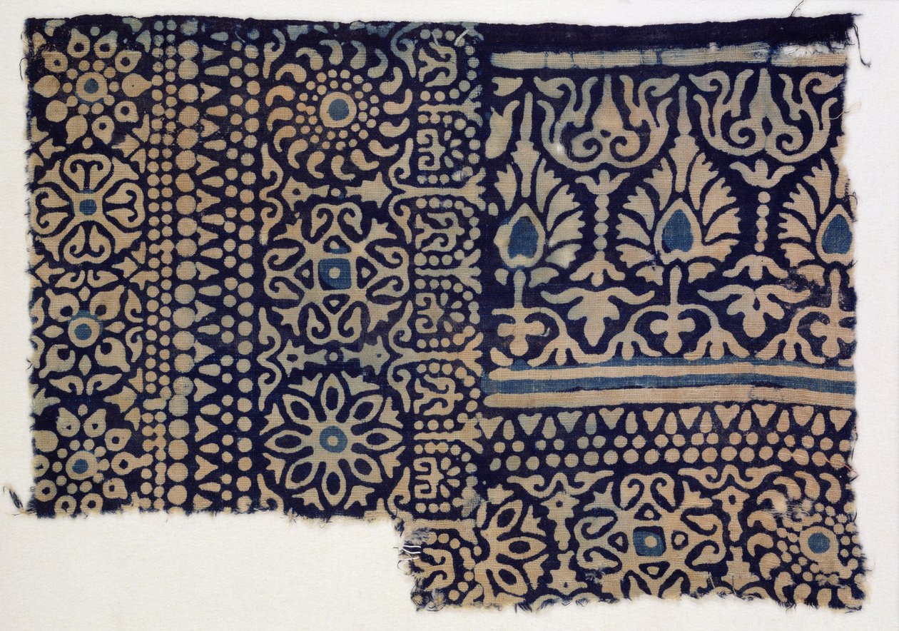 Fragment de textile imprimé au bloc, indien - Indian School