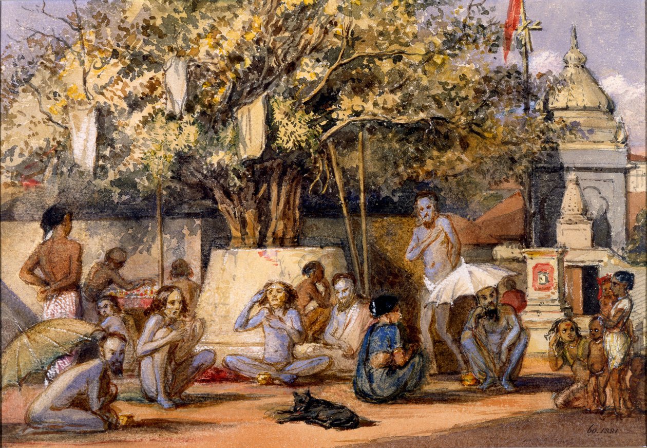 Byragis, mendiants religieux hindous se préparant pour un festival, Beach Candy, Bombay - Indian School