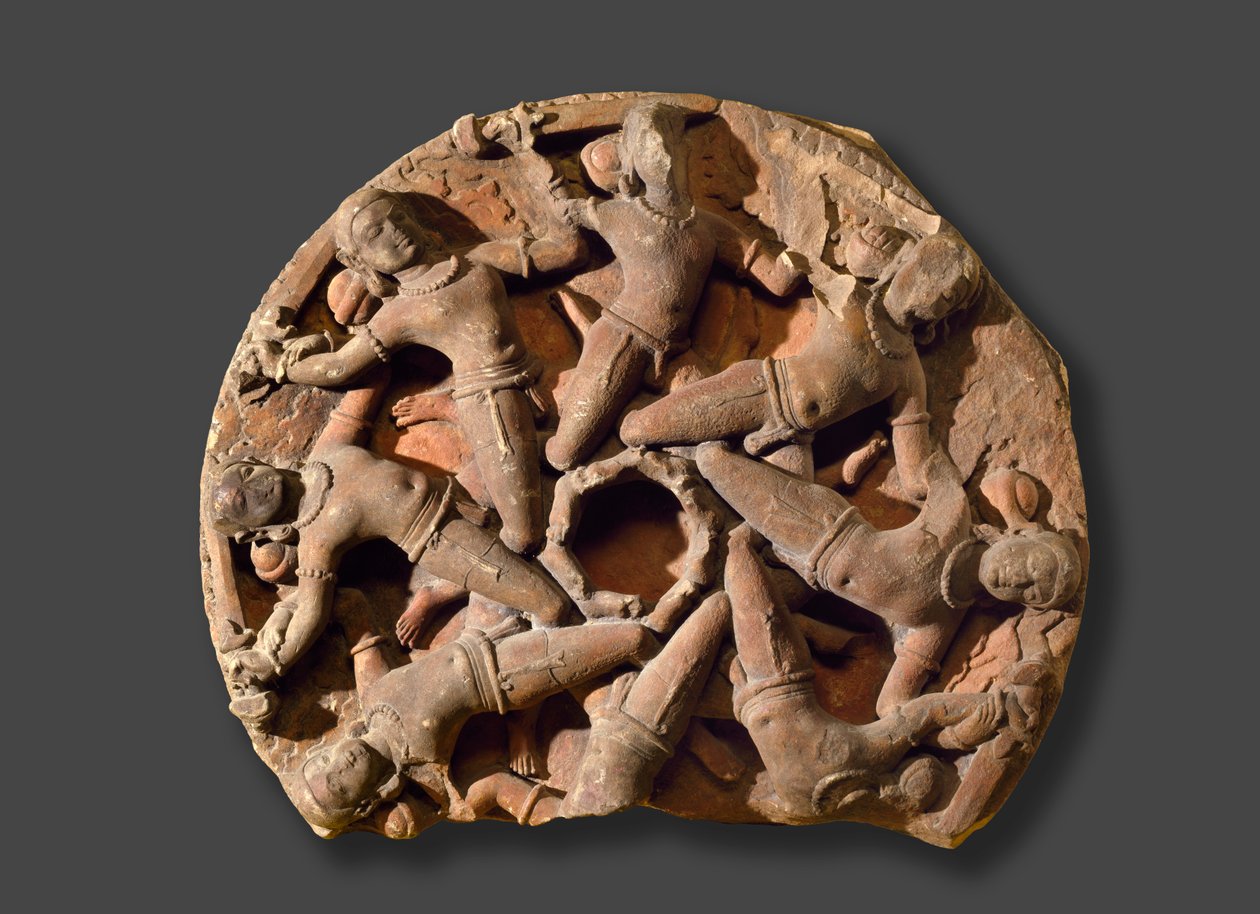 Rondelle de plafond avec huit guerriers armés entrelacés, Rajasthan du Sud - Indian School