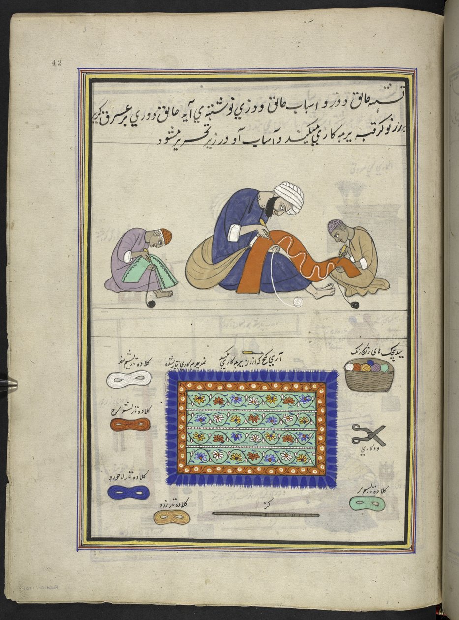 Artisans brodant des tapis en feutre (namda), 86 dessins reliés en un volume représentant des métiers et occupations au Cachemire, Artiste du Cachemire, probablement à Srinagar, c.1850-60 - Indian School