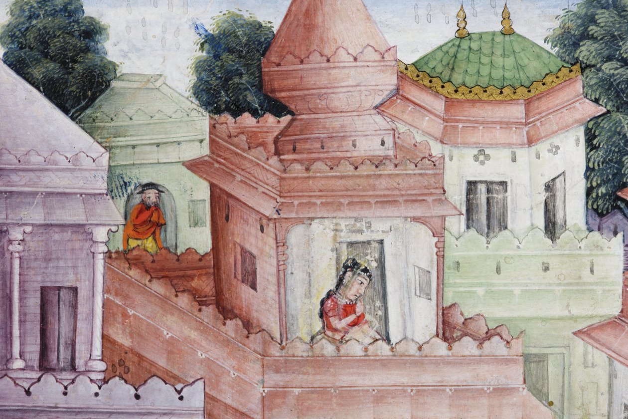(détail) Krishna fend le démon Narakasura avec son disque, c.1585-90 - Indian School