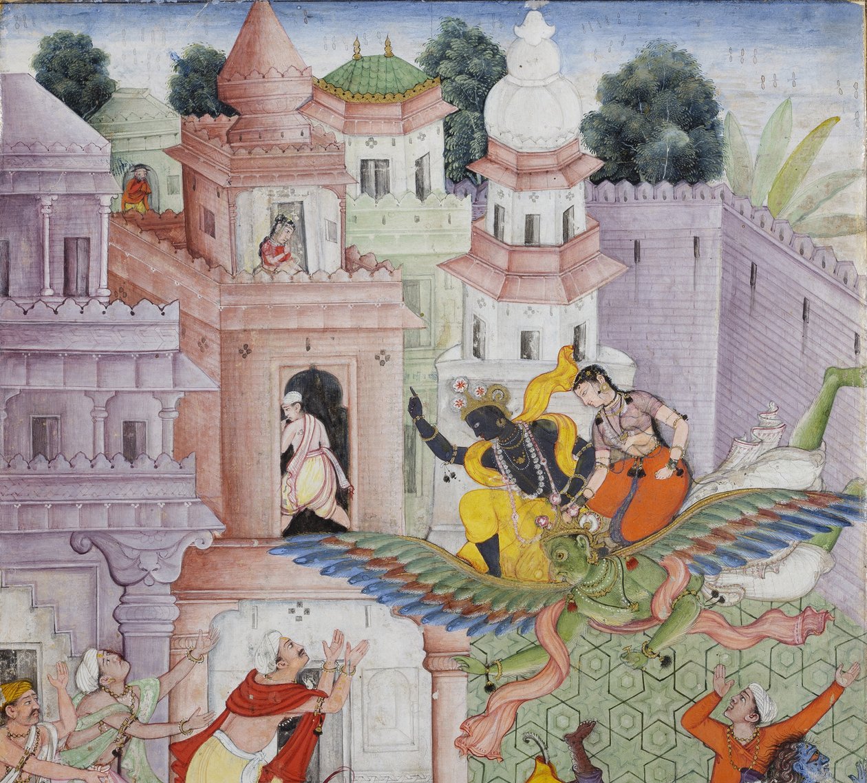 (détail) Krishna fend le démon Narakasura avec son disque - Indian School
