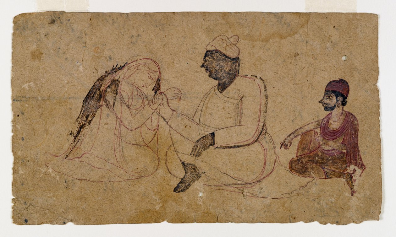 Dessin de trois figures assises, vers 1750 - Indian School