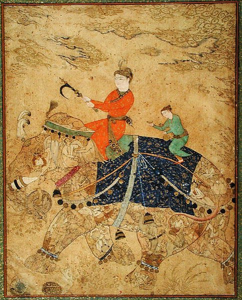 Un prince monte un éléphant, vers 1600 - Indian School