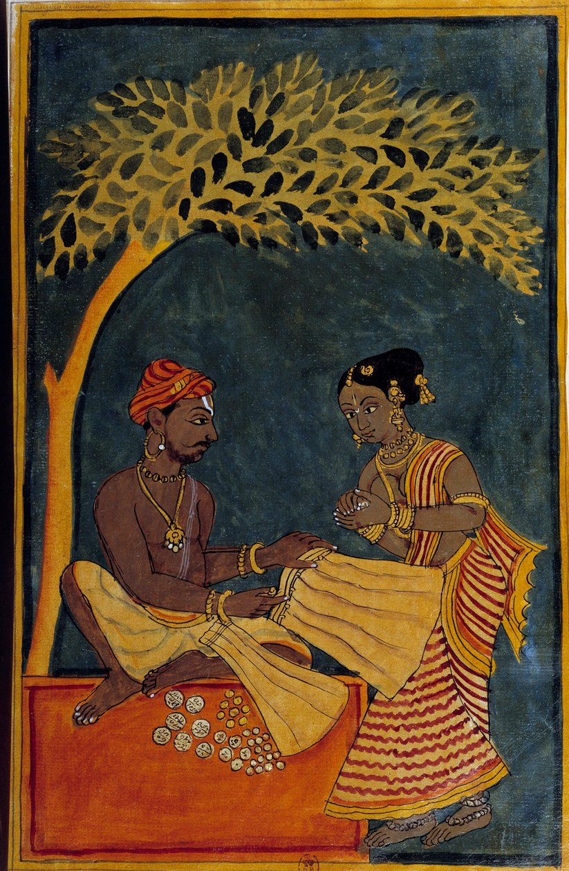 Art indien : un marchand de tissus. Aquarelle vers 1760. Paris, B.N. - Indian School