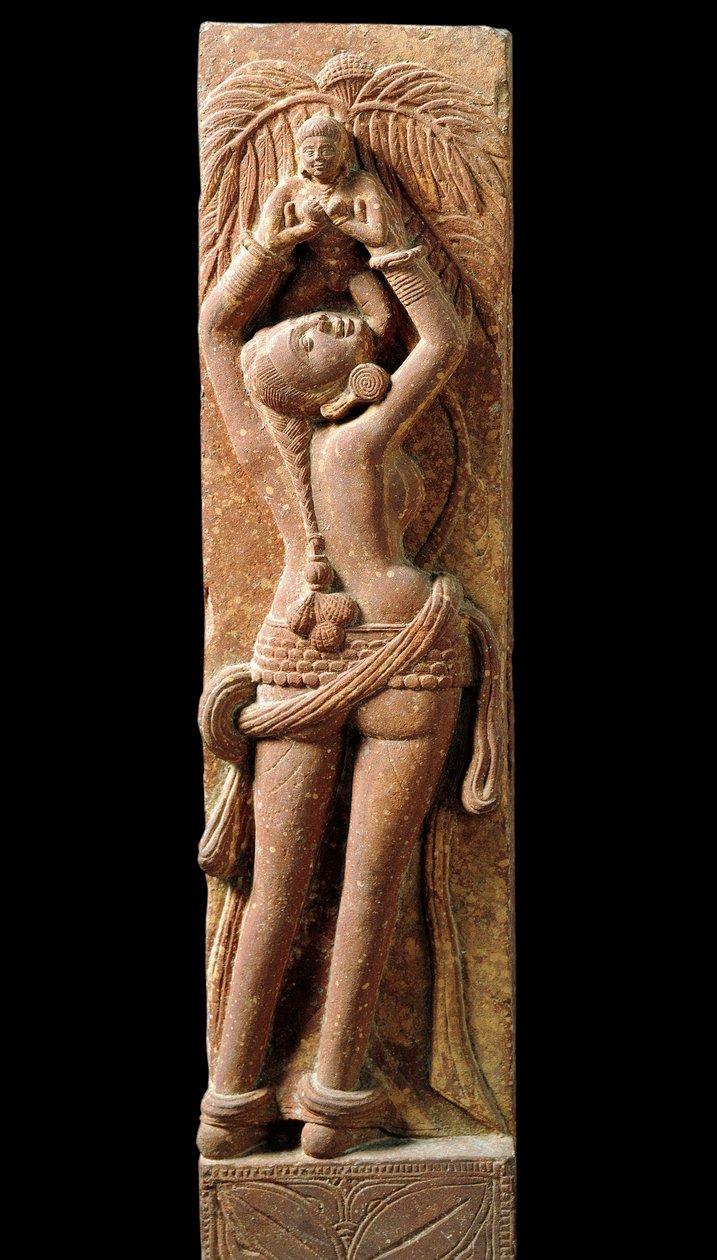 Art indien : bas-relief représentant une mère et son enfant. Période Kouchane (Kouchan ou Kushan) 1er siècle - New Delhi, musée national - Indian School