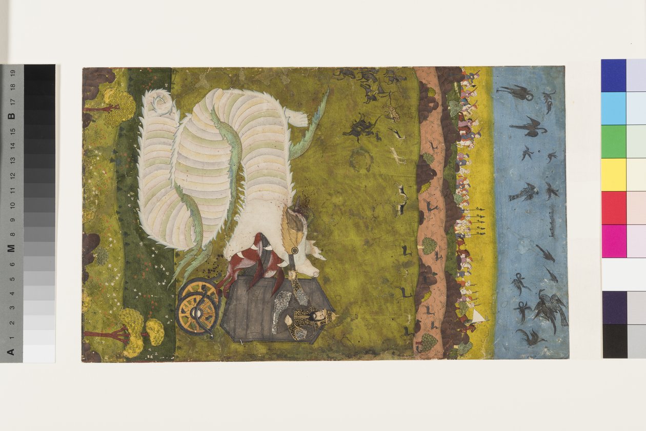 Isfandiyar attaque le dragon, vers 1760 - Indian School