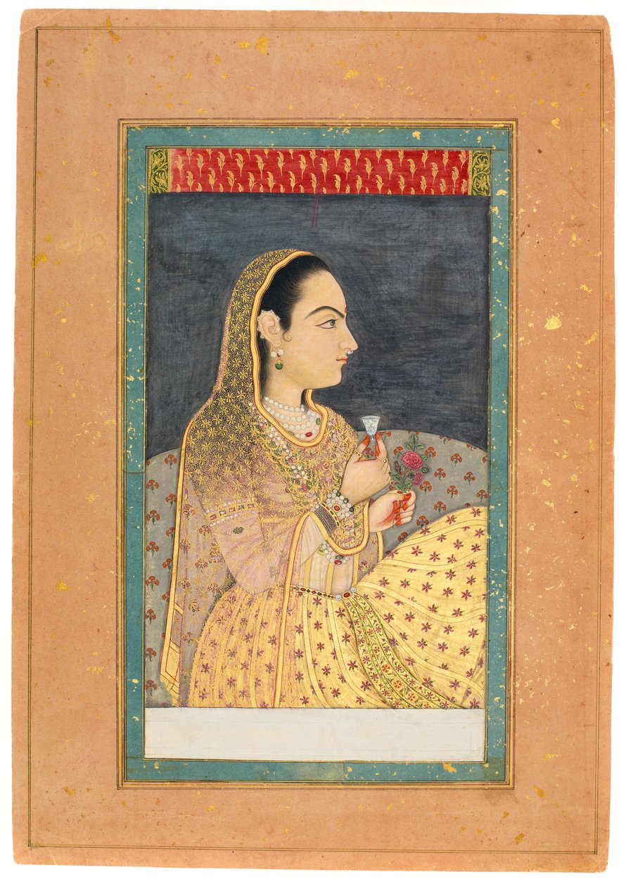 Dame tenant une coupe et une fleur, début du XVIIIe siècle - Indian School