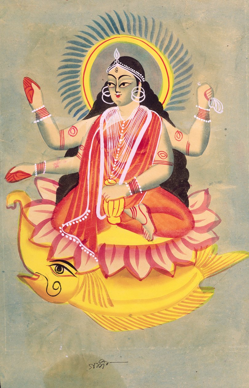 Lakshmi assise sur un trône de feuilles de lotus, vers 1890 - Indian School